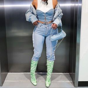 Green and white zebra print boots